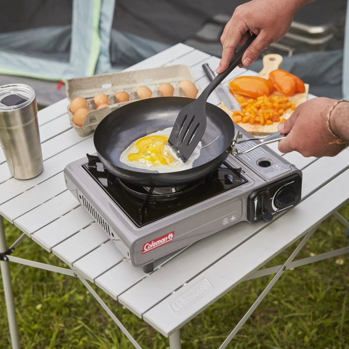 Compact and Powerful Coleman Tabletop Butane Gas Camping Stove - 1-Burner in Gray for Outdoor Cooking Adventures