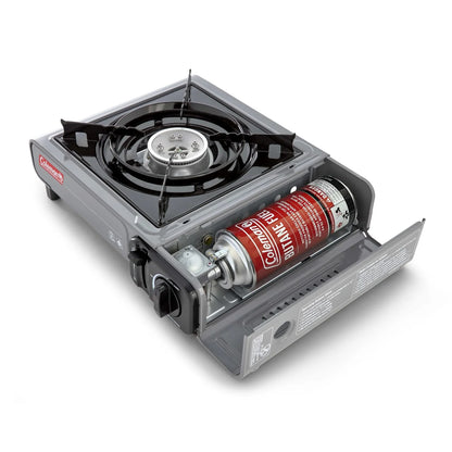 Compact and Powerful Coleman Tabletop Butane Gas Camping Stove - 1-Burner in Gray for Outdoor Cooking Adventures